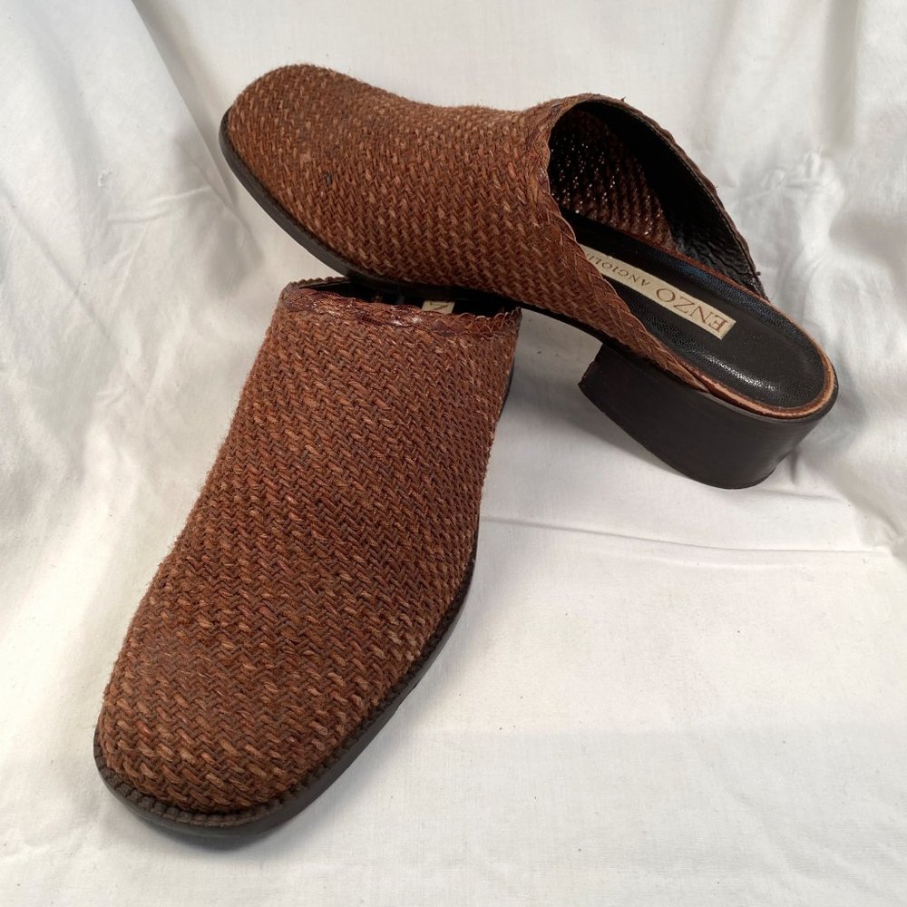 Enzo Woven Brown Leather Mules - Picture 3 of 7